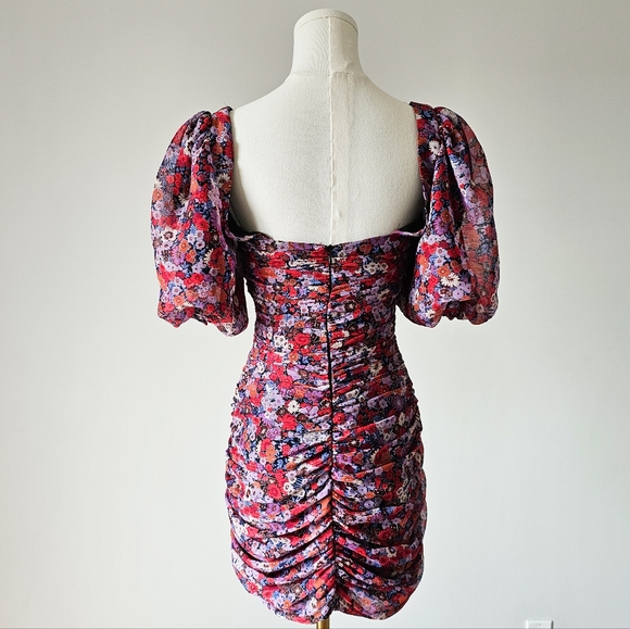Zara S red floral ruched form fitting short sleeve dress nwot - Picture 4 of 8
